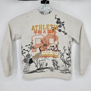 Blind Rooster Sweatshirt Mens Small Cream Japanese Landscape Graphic Floral‎